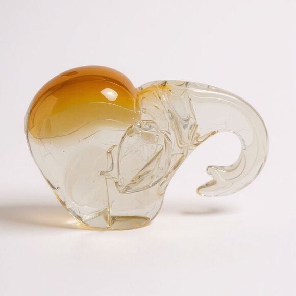 Art Glass Elephant Sculpture/Paperweight Heavy Murano Style Clear & Amber GUC - Picture 1 of 13
